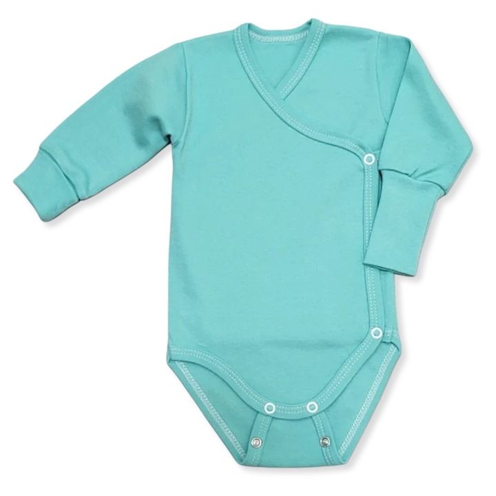 Body pentru copii, Dartomik, bumbac, maneca lunga, verde menta