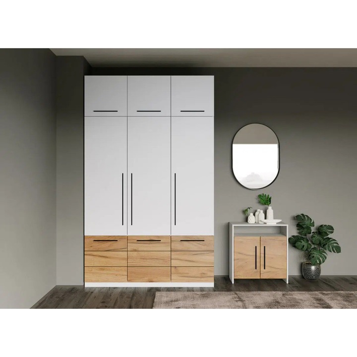 Dulap Inalt, Alb/Stejar, Timea, Corp Suprapozabil, L 151 x A 53 x H 248.2cm