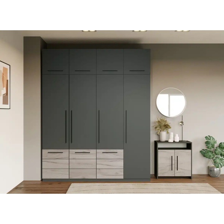 Dulap Inalt, Gri Noce, Corp Suprapozabil, L 202 x A 53 x H 248.2cm