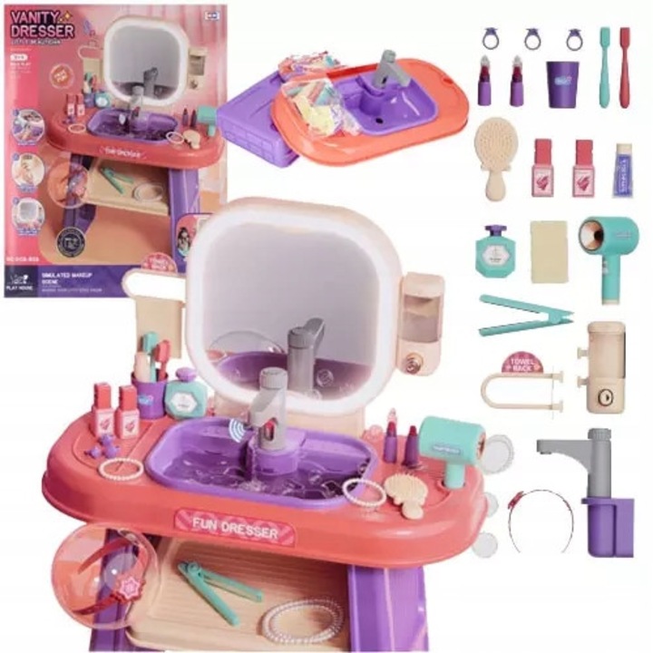 Детска тоалетка Mega Creative, комплект с аксесоари, голямо огледало, звукови и светлинни ефекти, 54x71x28см