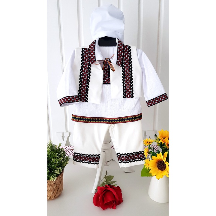 Традиционен костюм за момченце Лукас, комплект от 4 части, червен, памук, 62-68 см