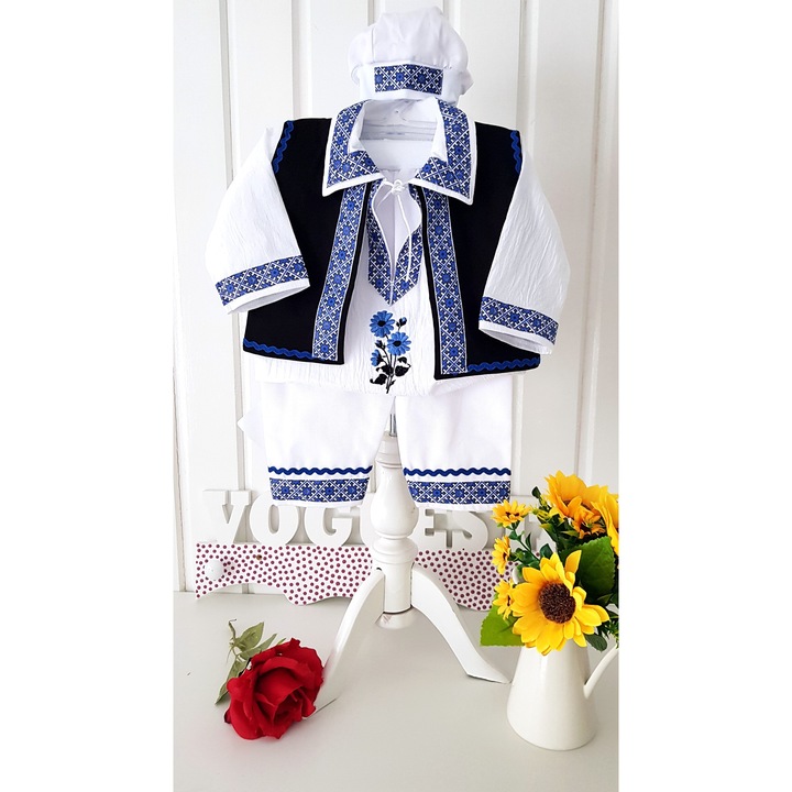 Традиционен костюм за момченце Иван, 4 части, памук, син, 62-68 см