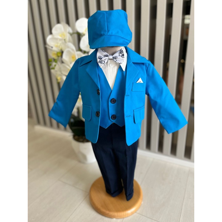 Костюм за момченце Денис, комплект от 6 части, памук, син, 56-62 см