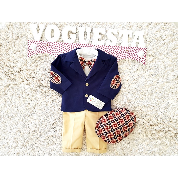 Кремав костюм за момченце Матей, комплект от 6 части, памук, 56-62 см