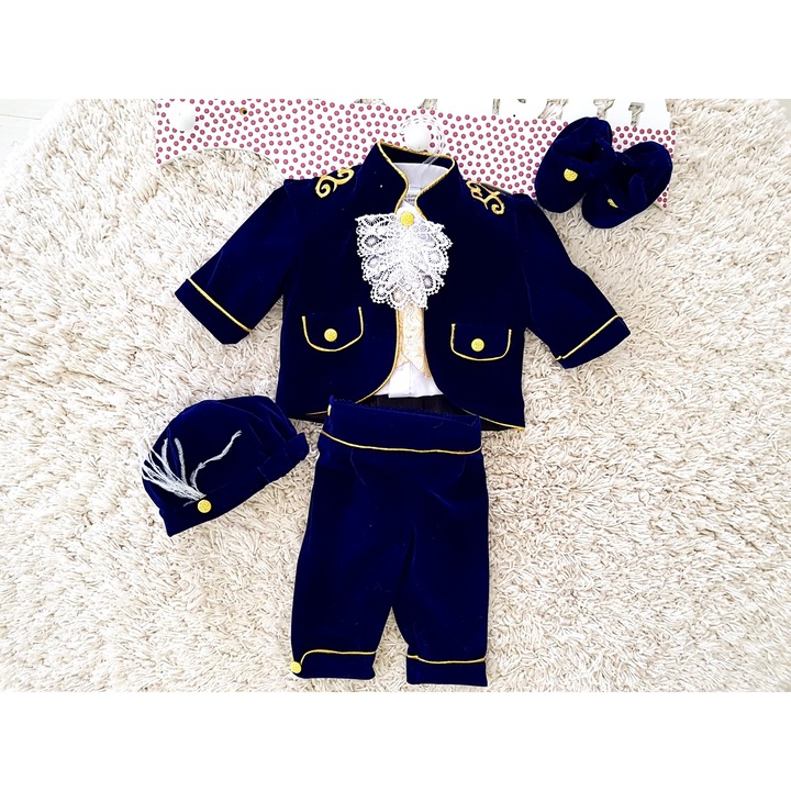 Костюм от кадифе за момченце, комплект от 6 части, тъмносин, 56-62 см