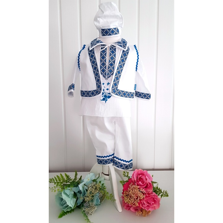 Традиционен костюм за момченце Касиан, памук, син, 56-62 СМ