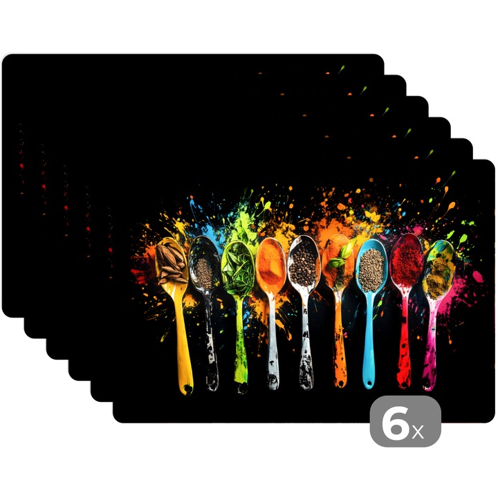 Set 6 suporturi farfurii, Antialunecare, Reutilizabile si Lavabil, Pentru bucatarie, Set masa Multicolor 45x30 cm