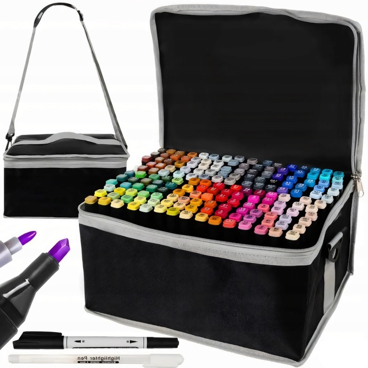 Set markere alcoolice TouchCool, 168 bucati, etui si organizator, dimensiuni 30x20x16,5 cm, multicolor