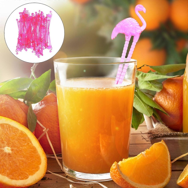 50 Agitatoare de bauturi cu imprimeu Flamingo, Agitatoare de bauturi