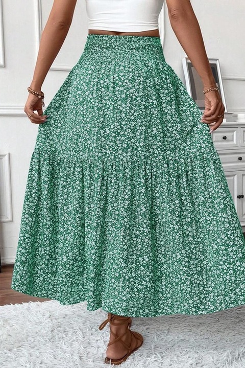 Fusta Dama, Talie Elastica, Buzunare Laterale, Croiala In A, Alb/Verde, M