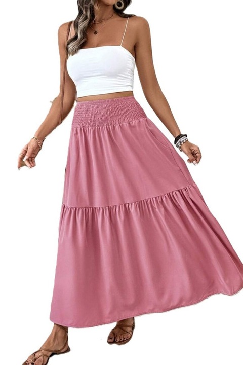 Fusta Dama, Talie Elastica, Buzunare Laterale, Croiala In A, Roz Pal, L