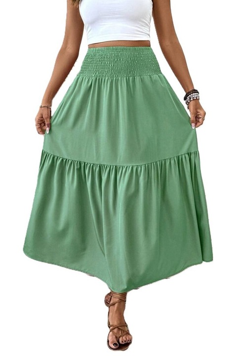 Fusta Dama, Talie Elastica, Buzunare Laterale, Croiala In A, Verde Pal, M