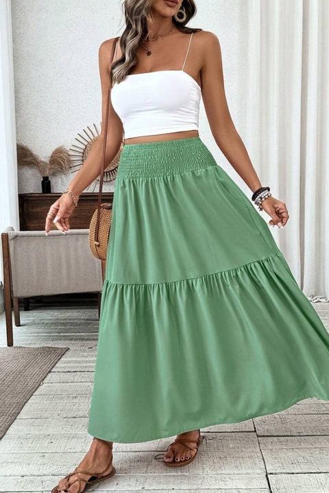 Fusta Dama, Talie Elastica, Buzunare Laterale, Croiala In A, Verde Pal, M