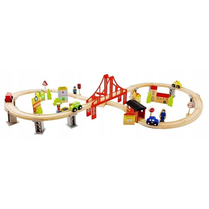 Játékvonat készlet, LEAN Toys, 78 elem, 110x20x67cm, többszínű