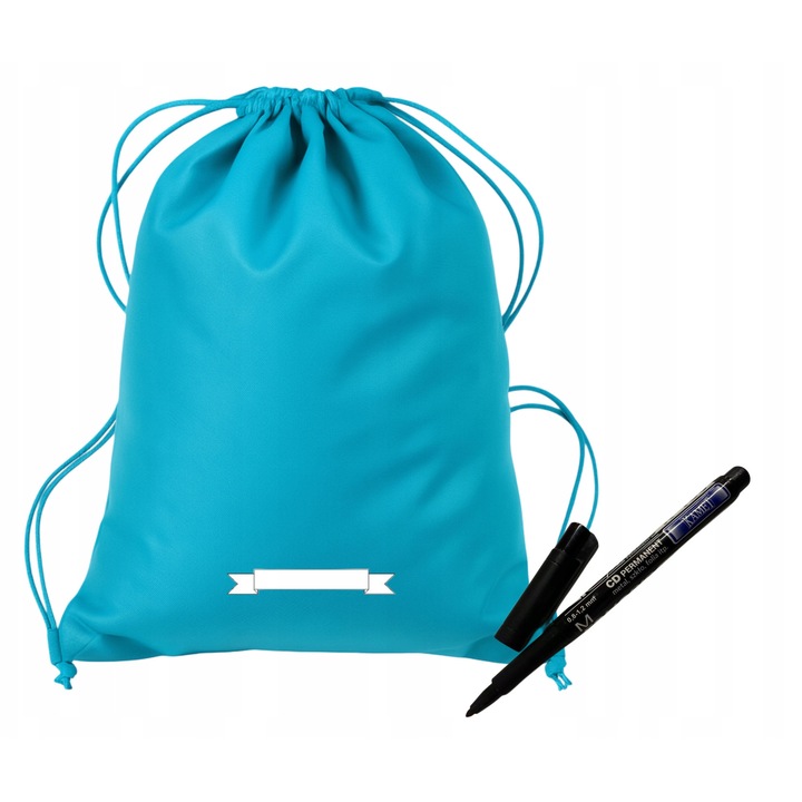 Ghiozdan tip sac, turcoaz, 42x33,5cm, cu mazak permanent pentru semnare, set