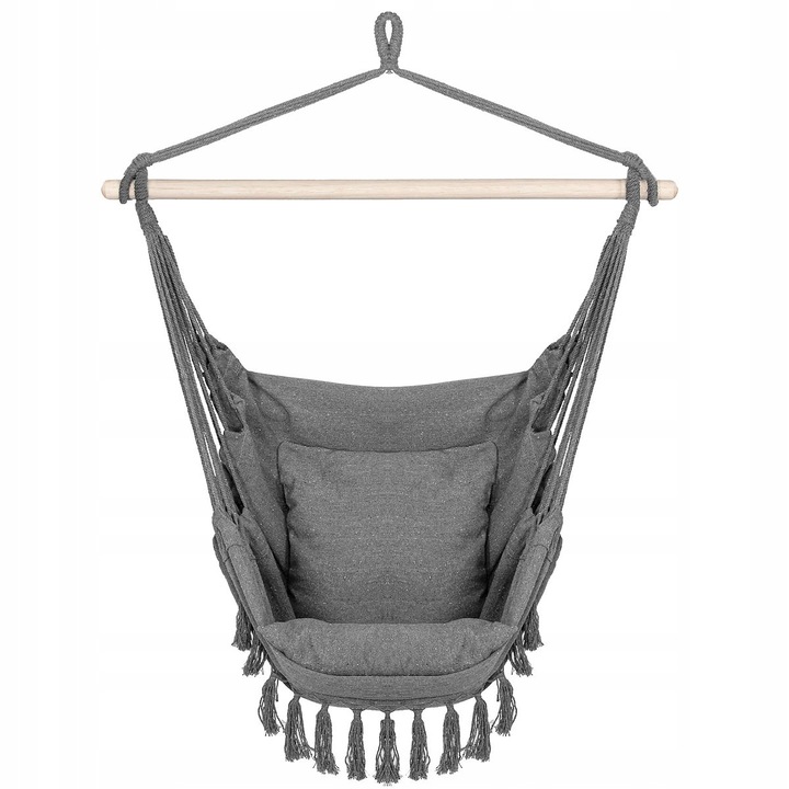 Хамак с 2 възглавници, Springos, сив, 100x126см, капацитет 150кг