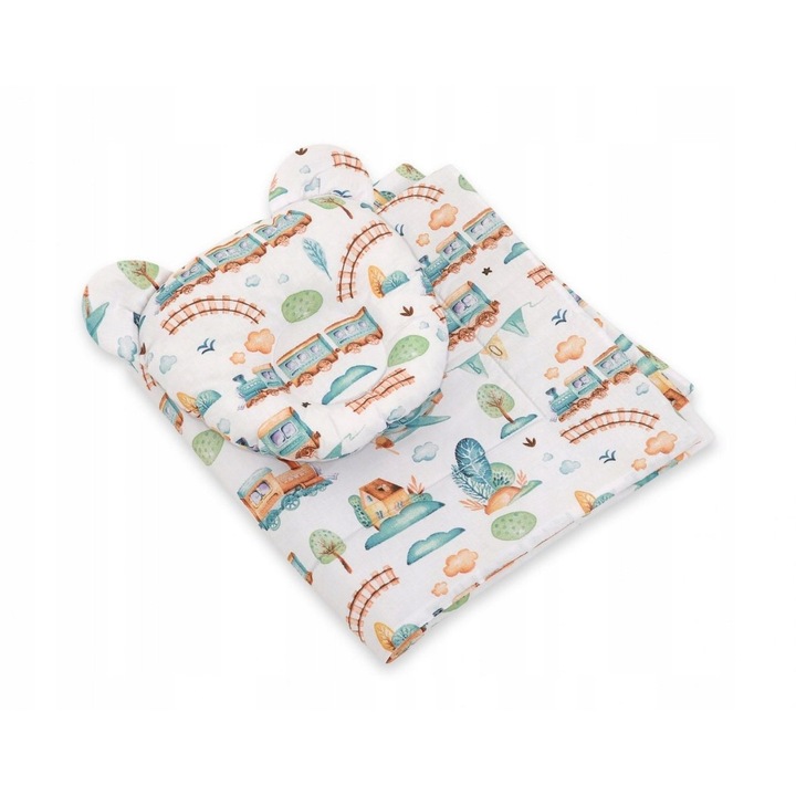 Set lenjerie pentru bebelusi My Sweet Baby, kolderka si pernuta profilata, turcoaz, 27x25cm, 77x77cm