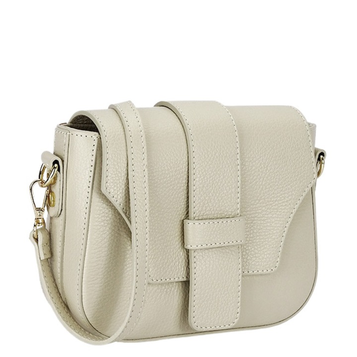 Geanta medie din piele naturala 2031 127, Bej, 17x21x7