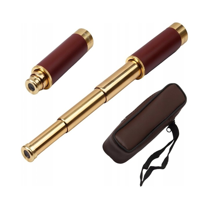 Luneta observare vintage LR-080 25x, aurie, 33,5x13,5cm, cu etui din piele ecologica, set complet