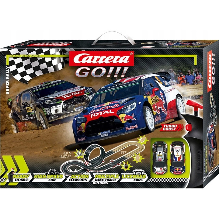 Carrera GO!!! - Super Rally 4,9m, set cu 2 masini Citroen DS3 WRC, multicolor