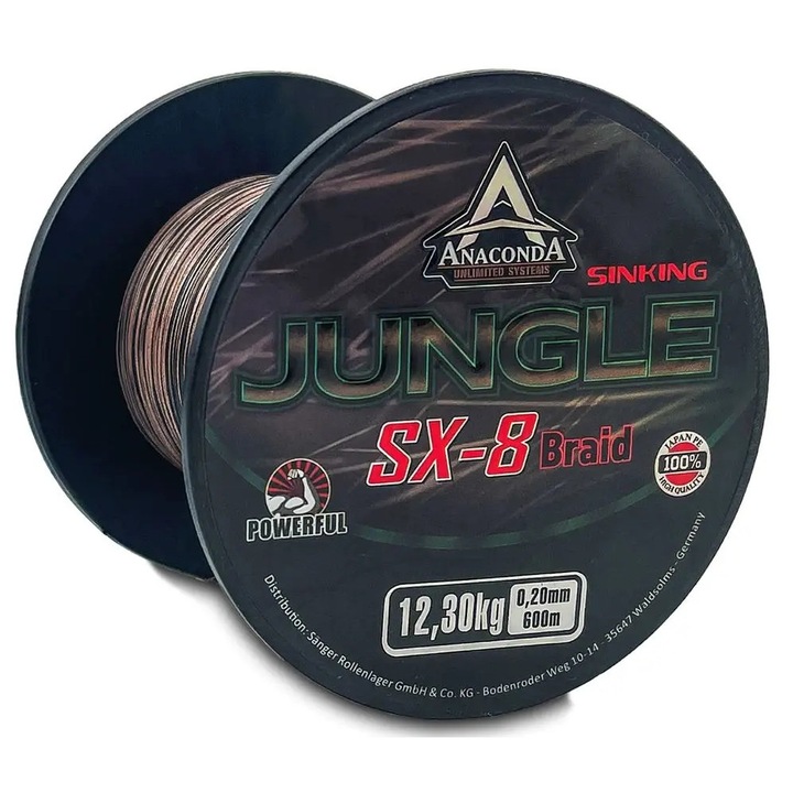 Anaconda Plecionka Jungle SX-8 0.25mm/600m, 8-warstwa, rezistenta la abraziune, culoare camuflaj