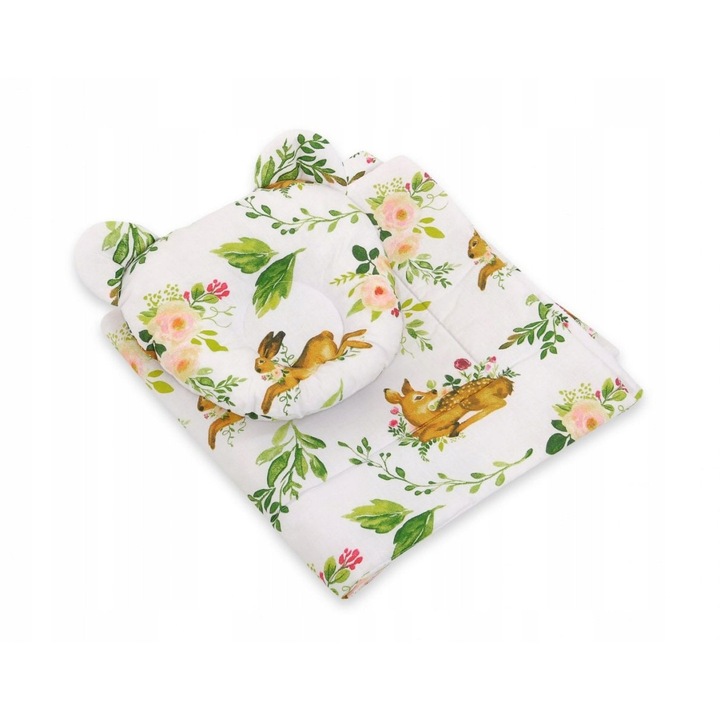 Set lenjerie pentru bebelusi My Sweet Baby, pernuta profilata, 27x25cm, patura 77x77cm, 100% bumbac, multicolor