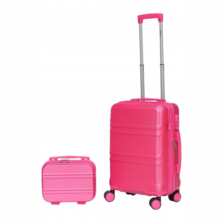 Set troler cabina + cosmetica Barut roz, 37x56,5x22cm, 28x24x15,5cm