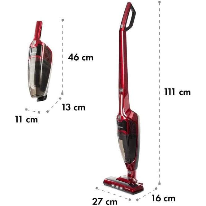 Aspirator vertical fara fir Klarstein TurboHybrid Cyclone, 2-in-1, autonomie 50 min, rosu