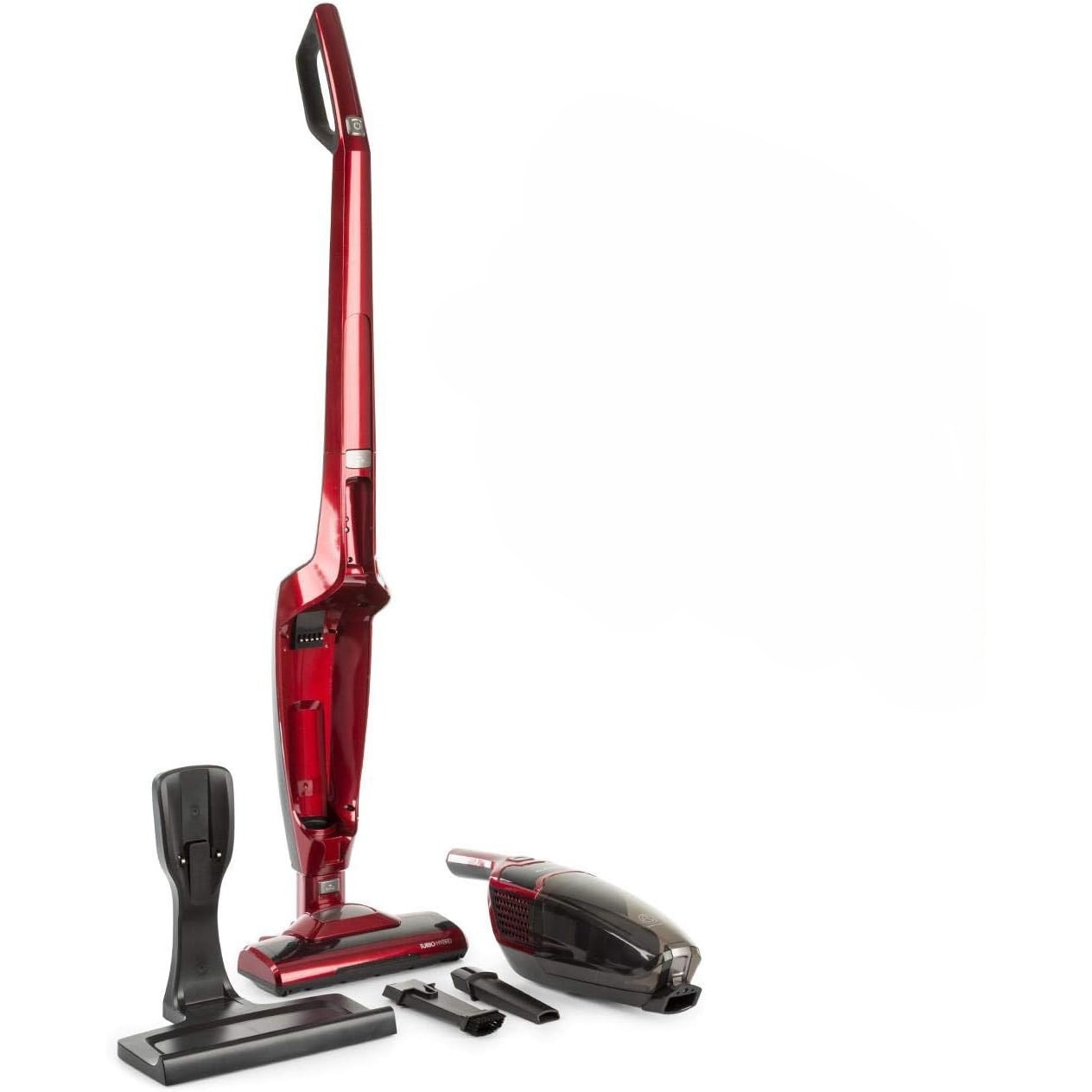 Aspirator vertical fara fir Klarstein TurboHybrid Cyclone, 2-in-1, autonomie 50 min, rosu