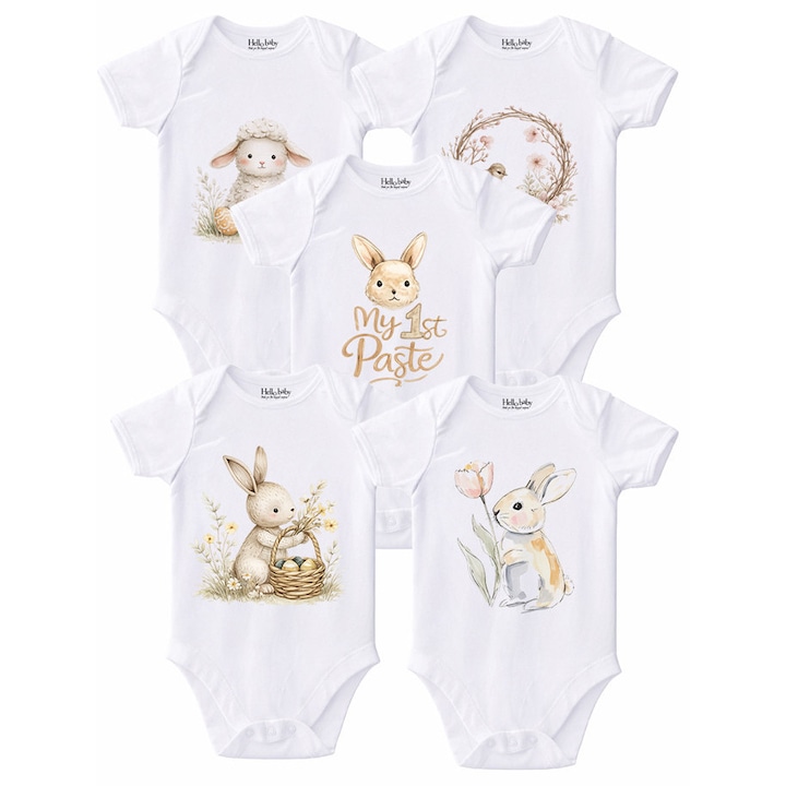 Set 5 Body-uri bebelusi alb Paste, Alb