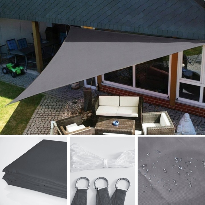 Copertină Pepita triunghiulară impermeabilă 7x5x5m gri, 160g/m2