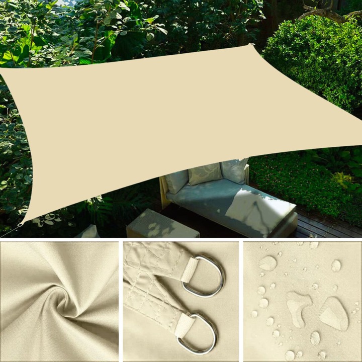Copertină Pepita patrată impermeabilă 3x4m bej, 160g/m2, rezistentă la umiditate, protecție UV