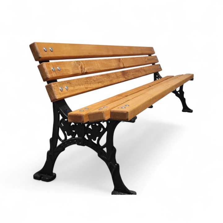 Bancă de grădină M-14, masivă, durabilă, culoare castanie, 197 cm, pentru 4 persoane