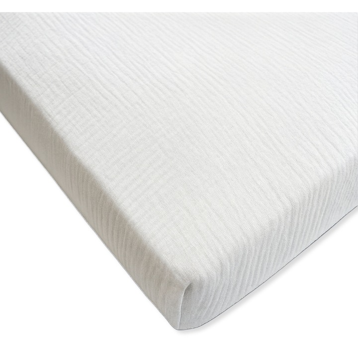 Cearceaf pentru patut 120x60 cm, Dartomik, bumbac alb, cu elastic