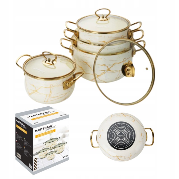 Set 8 Oale Emaliate, 2,3l-5,0l, Sticla, Inox, Compatibile cu Inductie