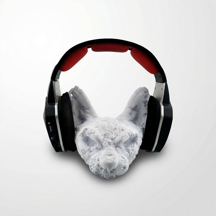 Fejhallgató Tartó Macska Sziluettel, Fehér, PLA Műanyag, 20 cm