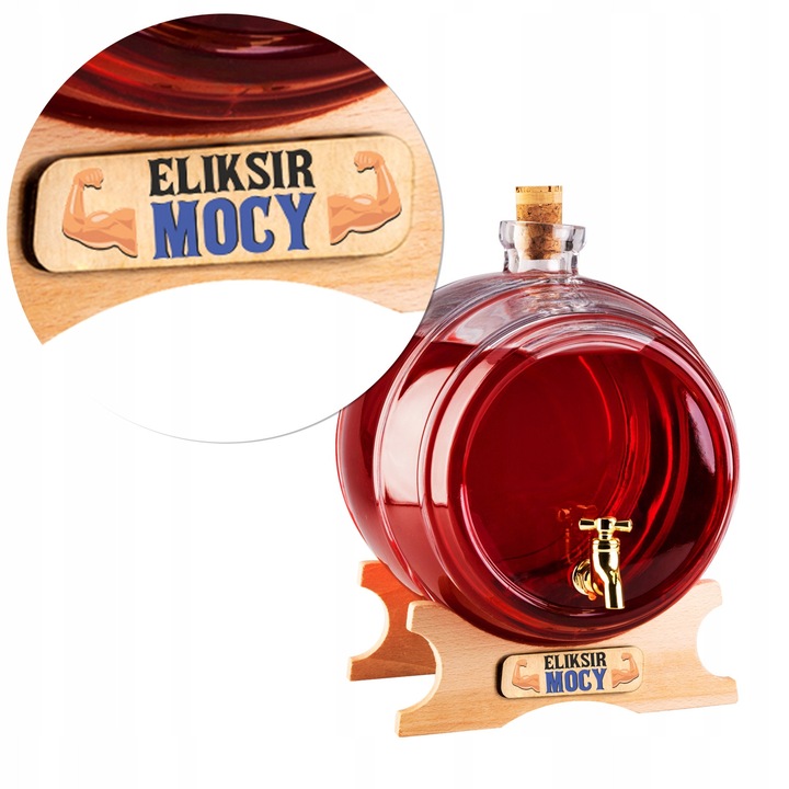 Butoi din sticlă cu robinet și suport din lemn pentru pahare, set 6x pahare, transparent, 5 l, 25x23x23 cm