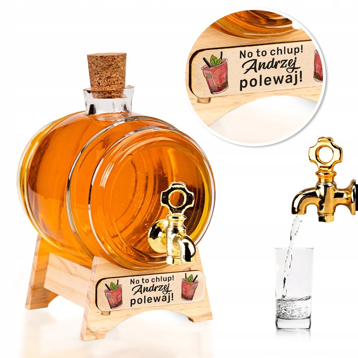 Set Butelie din Sticlă cu Robinet din Alamă și Plăcuță, SuperButelki, 1 L, Transparent, 18.5x17x3.5 cm