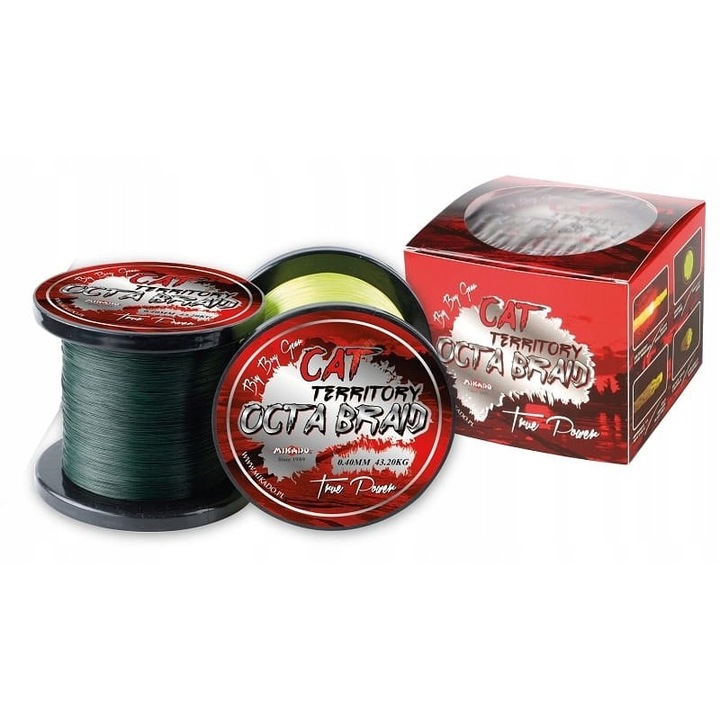 Плетено влакно Mikado Cat Territory Octa Braid Z39G-040, 8 нишки, с технология ThermoFuse, 0,40 мм/39,8 кг, зелено, 300 м