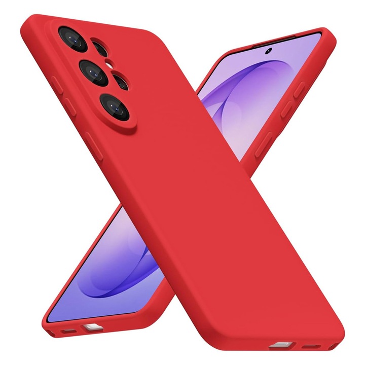 Силиконов защитен калъф с микрофибър за Samsung Galaxy S26 Ultra, прецизни изрези, мек материал, против приплъзване, червен