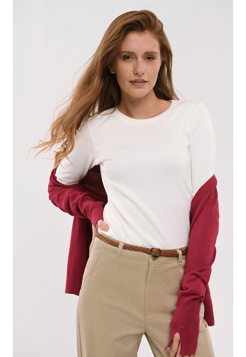 Bluza pentru femei cu maneca lunga Volcano L-Loko, alb cu nervuri, XL