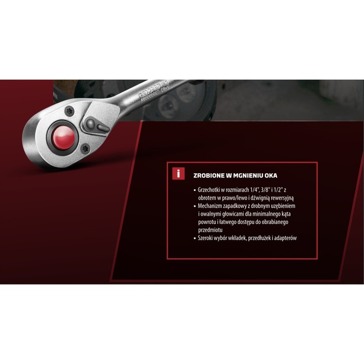 Cheie cu clichet 3/8" Gedore, 210mm, cromata, design ergonomic