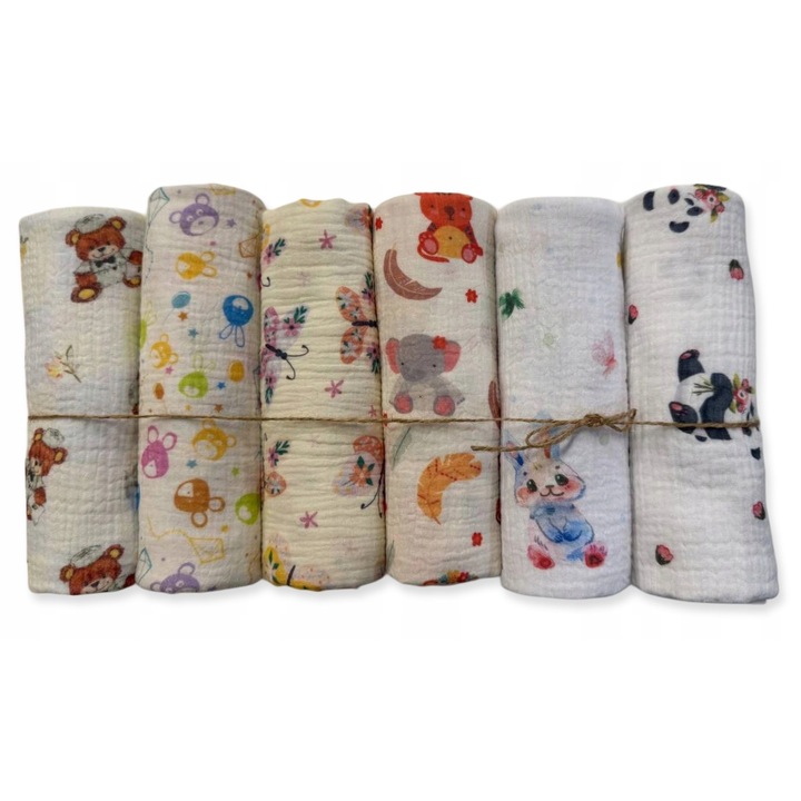 Set 6 scutece muslin 80x60cm, Dartomik, bumbac 100%, certificat Oeko-tex, pentru nou-nascuti