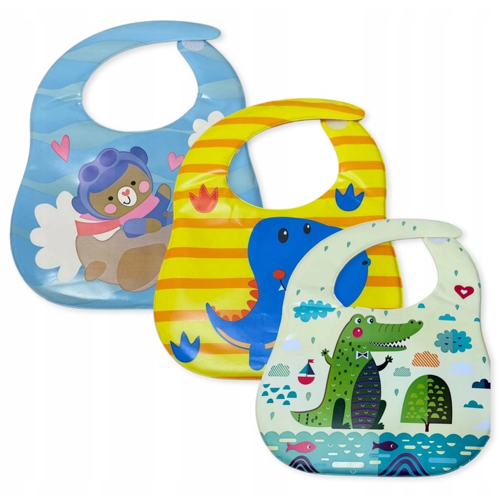 Set 3 bavete pentru baieti, Dartomik, 33x25cm, multicolor, cu buzunar