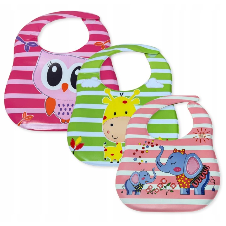 Set 3 bavete pentru fetite cu buzunar, Dartomik, 33x25cm, fara BPA, modele colorate