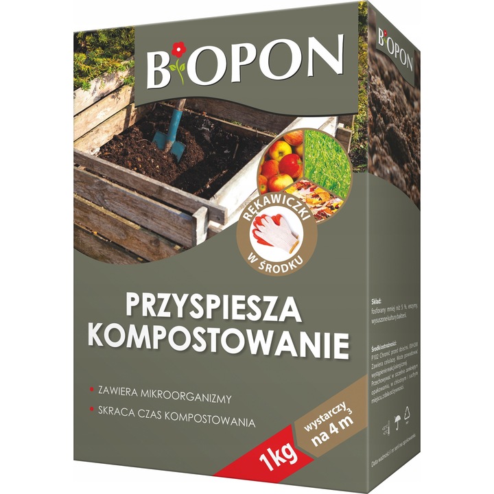 Ingrasamant BIOPON pentru compostare rapida 1kg, BROS, compus biologic, sigur pentru oameni si animale