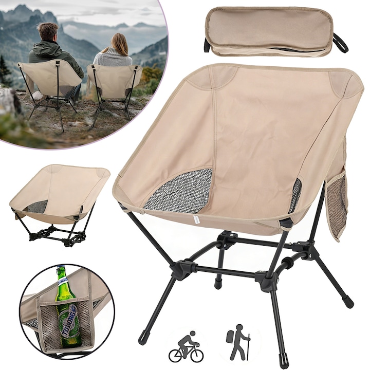 Сгъваем и преносим къмпинг стол с чанта за носене, сгъваем стол с четиристранна опорна конструкция, за дейности на открито, туризъм, раница, капацитет 120 кг