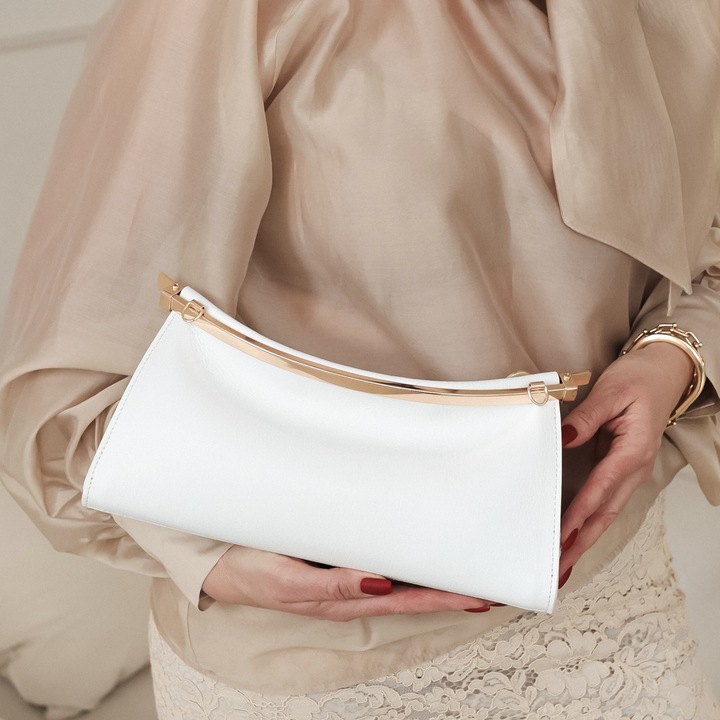 Moranti Delina-M bőr levéltáska, fehér, levehető pánt, kompakt modell