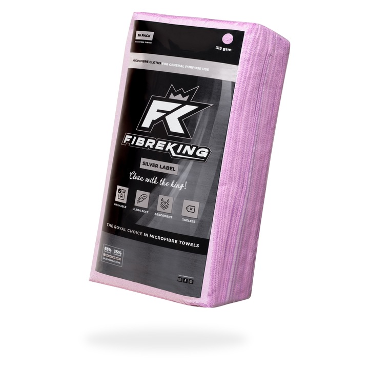 Set 36 lavete microfibra pentru uz general, 315gsm, 40x40 cm, absorbtie ridicata, violet - Fibreking Silver Label