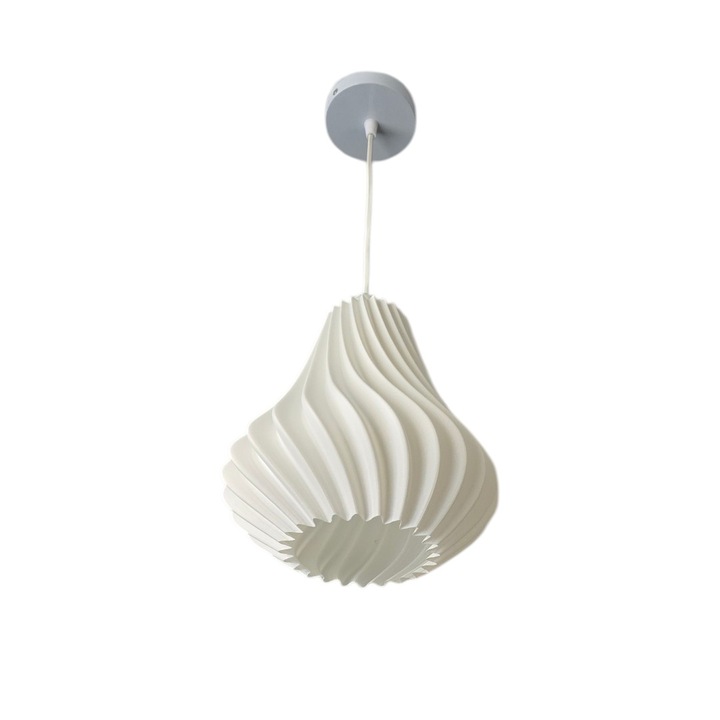 Lustra suspendata WaveFlow, printare 3D, plastic alb mat, design modern, lumina difuza, pentru hol/living/dormitor